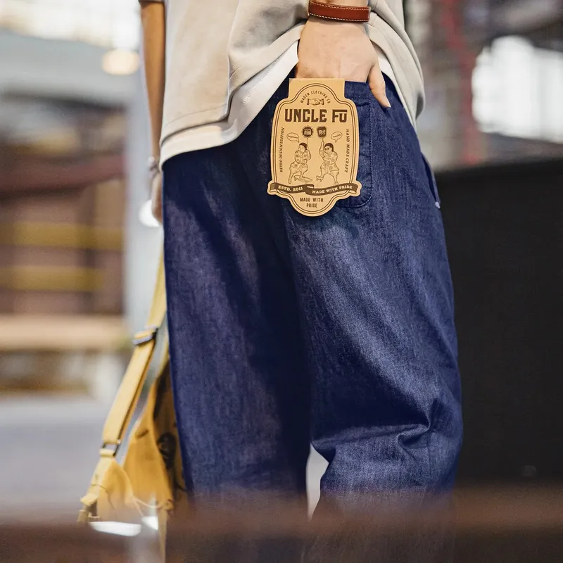 Maden Men's Vintage Denim Jeans Washed Blue Lightweight Baggy Straight Wide Leg Zipper Casual Spring Summer Pants — image 2