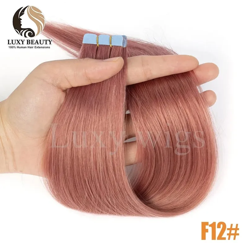 Colored Pink Mini Tape in Human Hair Extensions Invisible Seamless Tape in Hair 10pcs Pink Red Green Purple Blue Mini Tape Hair — image 15