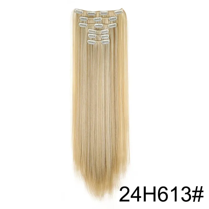 24Inch Synthetic 16 Clips in Hair Extensions Long Straight Hairstyle Blonde Black Hairpieces Heat Resistant False Hair