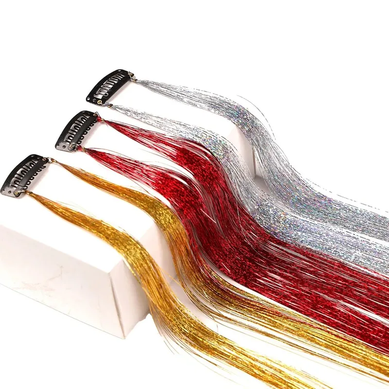 Multi-color Laser Wire Hair Extensions Shiny Tinsel Clip-in Hair Pieces Glitter Colored Hair Strands for Daily & Party Hairstyle — image 6