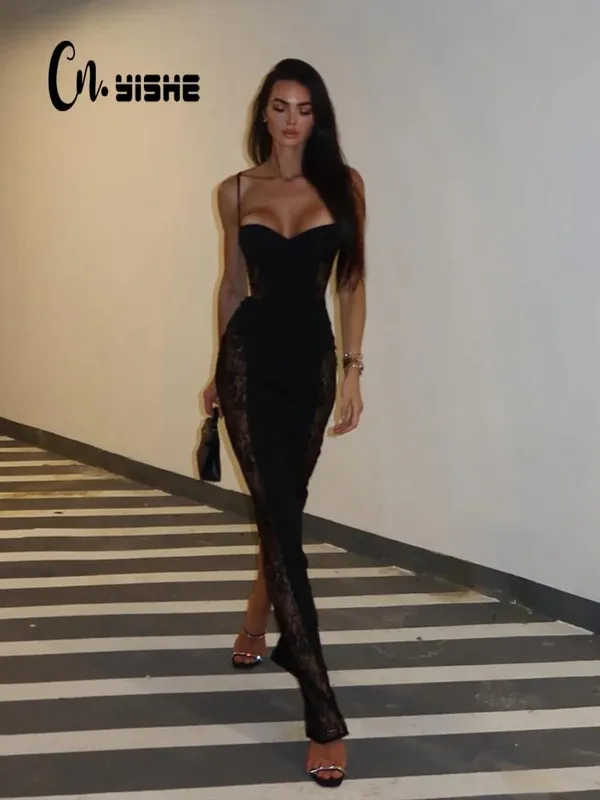 Krajka Patchwork Košilky Pevné dělené Dámské Šaty Bokovní Pochva Módní Elegantní Party oblečení Sexy Club Trendy Žena — image 2