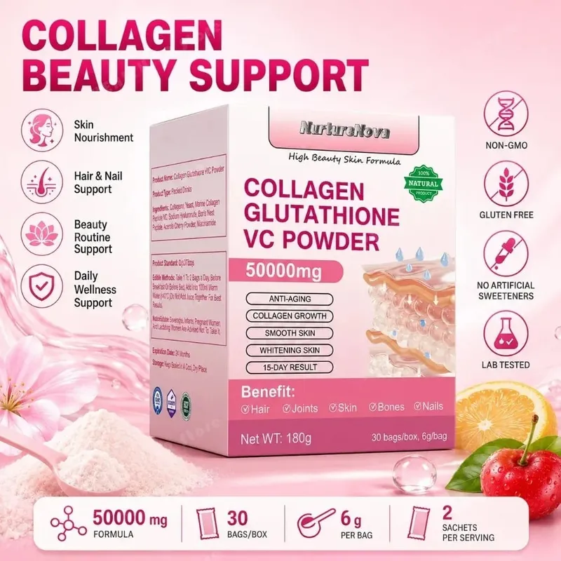 Collagen Peptides Glutathione Vitamin C Powder 30 Sachets Marine Collagen Drink Mix for Beauty Wellness Support Adults 180g — image 2