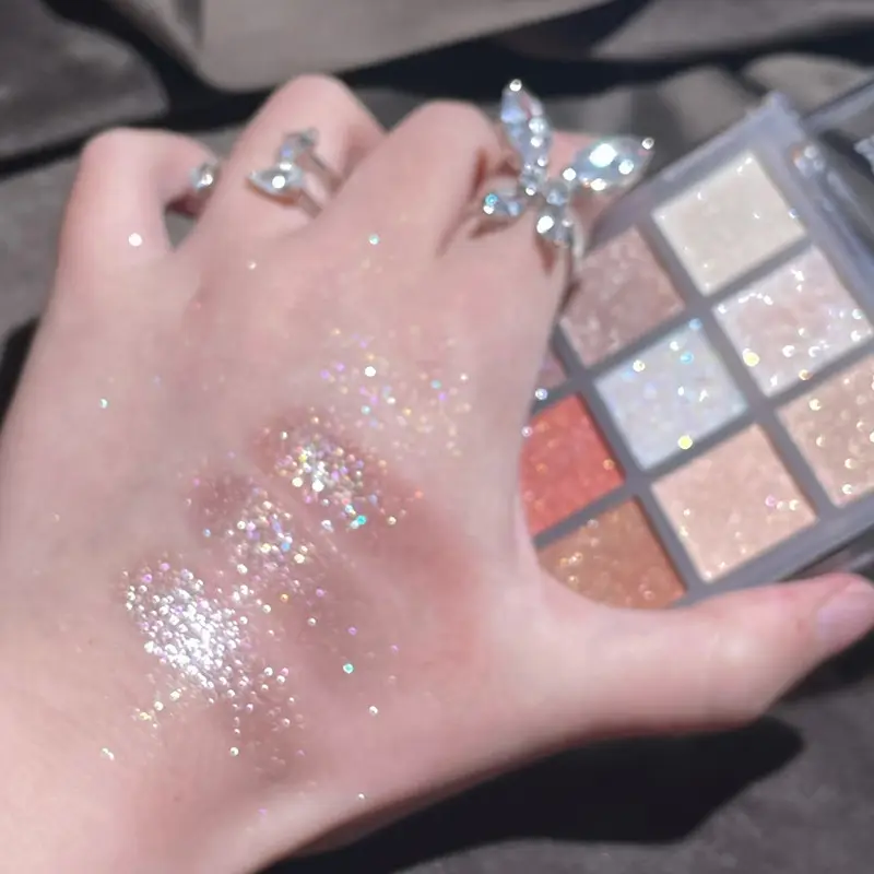 9-Color Glitter Eyeshadow Palette Earth Color Pearlescent Eye Shadow Shimmer Highlights Sparkling Sequin Champagne Eyes Makeup