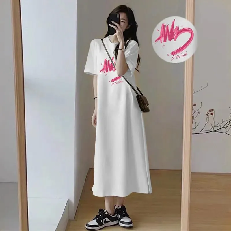 Women Summer Casual T‑Shirt Dress Short Sleeve Round Neck Letter Print Loose Long Maxi Dress Streetwear Oversized Sundress — image 5