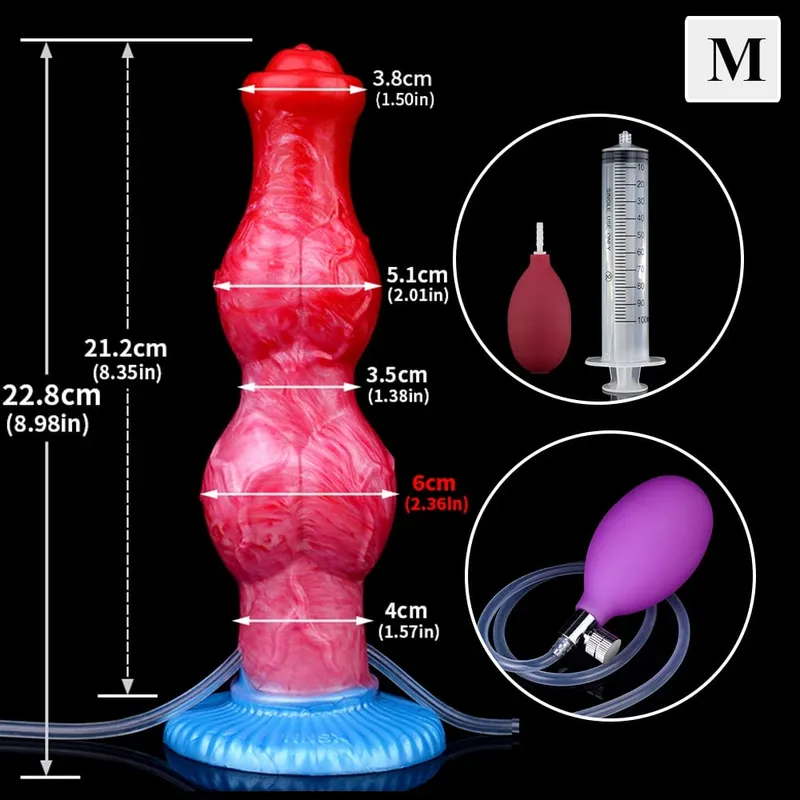 Huge Knot Squirting-Inflatable Dildo with Strong Sucker Silicone Inflat Anal Plug Trainer Beginner Sex Toys for Women Men