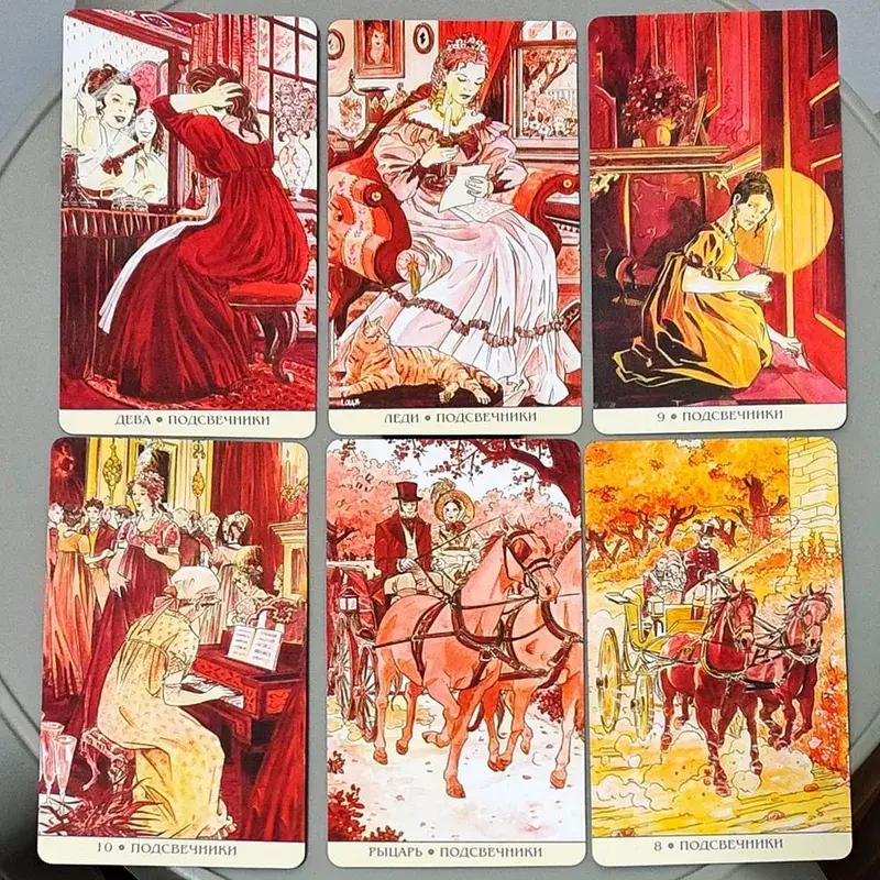 Jane Austen Tarot Deck 10.3*6cm in Russian Language 78 Cards Regency Era Illustrated Tarot Cards Classic Novel Tarot — image 2