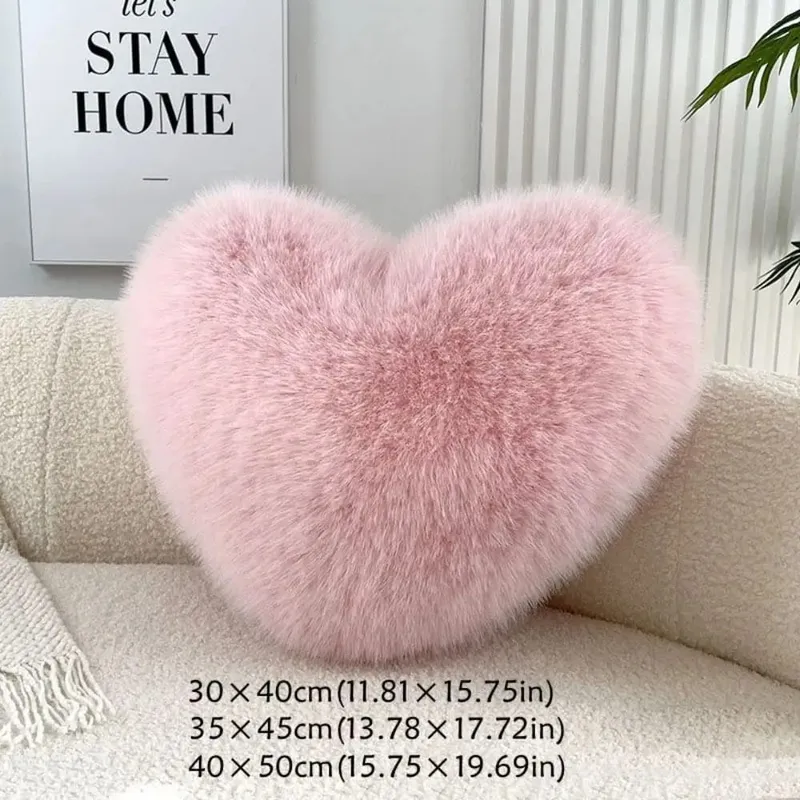 New Fur Heart Pillow Pink Color PP Cotton Heart Plush Pillow Fluffy Love Heart Shaped Stuffed Pillow for Birthday — image 7