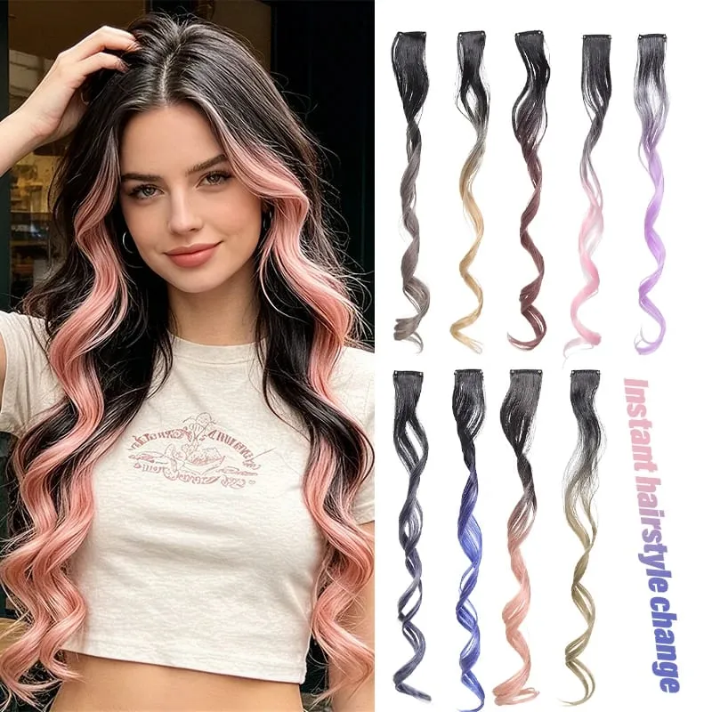 Gradient Wave Clip - in Hair Extensions 2pcs Synthetic Fiber Color - Blocked Tassel Ear - Side Dyeing for Daily Party Cosplay — image 2