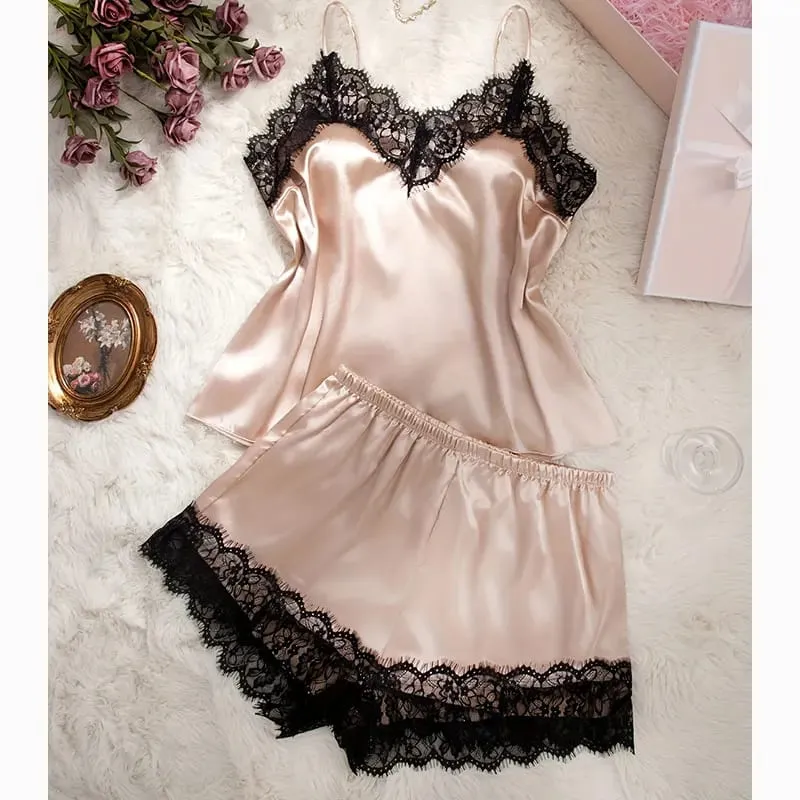 Pink Satin Bra And Panty Sets Silky-Soft Women's Underwear Elegant Loungewear Lace Bras And Pajama Set Spaghetti-Strap Lingerie — image 6