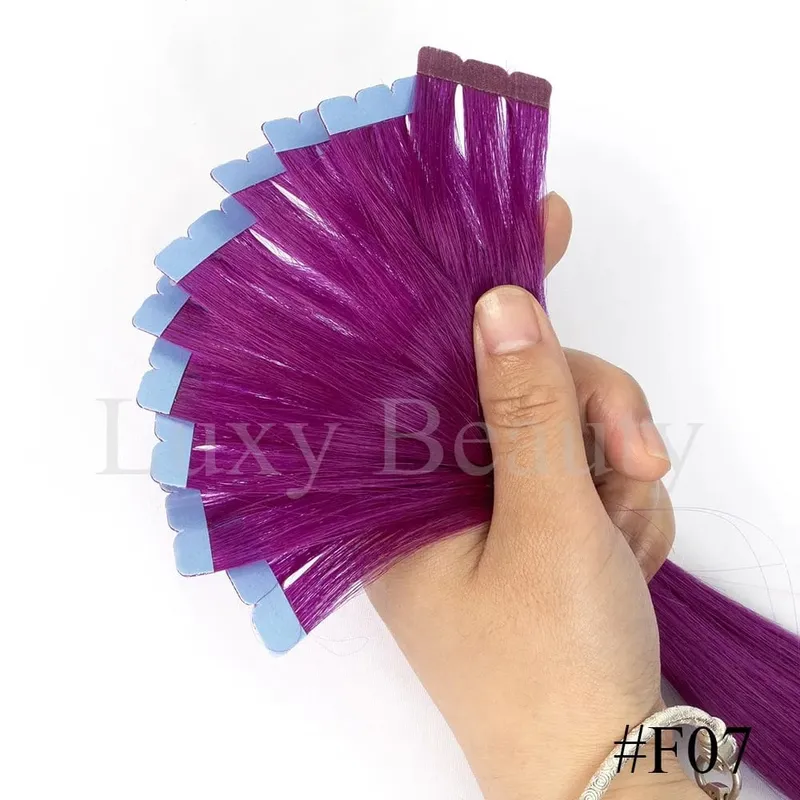 Colored Pink Mini Tape in Hair Extensions Invisible Seamless Tape in Human Hair 10pcs/set Red Green Purple Blue Mini Tape Hair — image 8