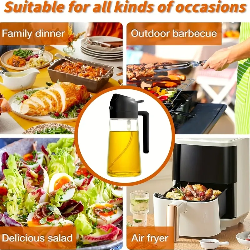 470ml 2-in-1 oil can and injector olive oil pour suitable for cooking air fryer salad barbecue (white) — image 5