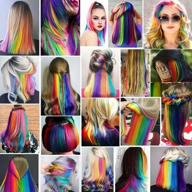 22Inch Synthetic 6pcs Long Straight Hair Extension Colored Rainbow High-Temperature Fiber Hairpiece for Women Daily Party Use — image 6