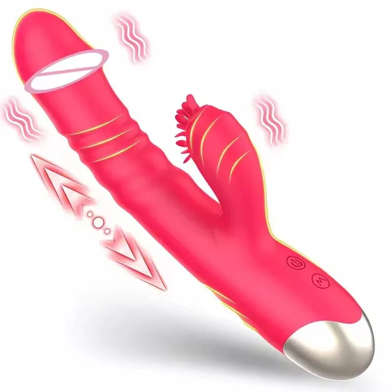 Tongue Licking Vibrator For Women G-Spot Clitoral Stimulation Adult Sex Toy 10 Stretch Modes 10 Vibration Modes Thrusting Dildo