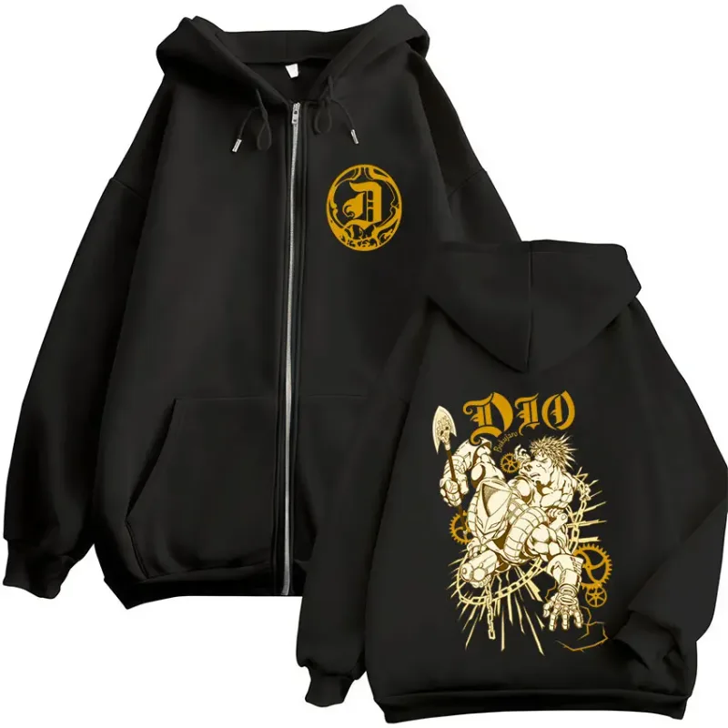 Anime Jojo Bizarre Adventure Dio Brando Zipper Hoodies Men's Women Zip Up Hooded Sweatshirts Fashion Jackets Coats Streetwear — image 1