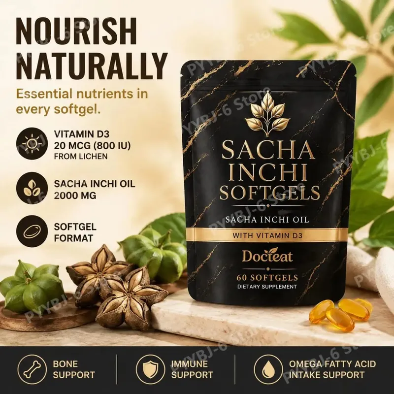 Docteat Sacha Inchi Oil Softgels with Lichen-Derived Vitamin D3 for Bone and Immune Support and Softgel Absorption 60 Softgels — image 1
