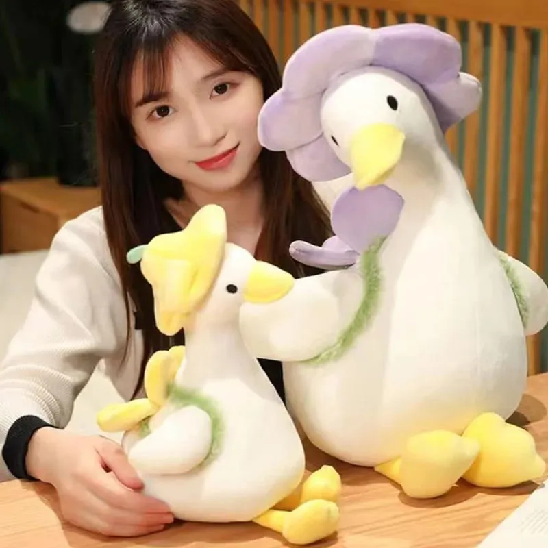 Kid Cute Little Duck Doll Flower Duck Plush Toy Big White Goose Doll Super Soft Sleeping Pillow Birthday Gift Decoration Toy