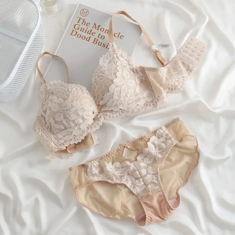 Push Up Bra for Small Breasts Lift & Gather Unpadded Lace Bra Set Adjustable Anti-Sagging Wireless Comfort Luxury Lingerie — image 10