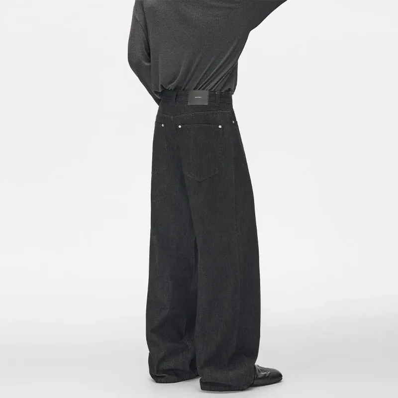 Autumn New Black Men's Loose Casual Raw Denim Versatile Long Pants Wheat Ear Front Button Design Straight Cut Jeans 9X4149 — image 4