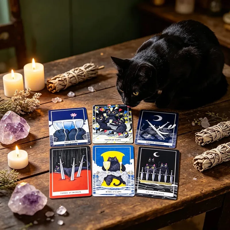 Coco Black Cat Tarot Deck 78 Cute Black Cat Tarot Cards Fortune Telling Divination Card Game for Beginners Cat Lovers — image 4