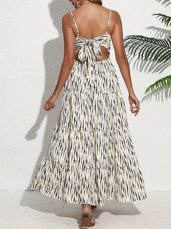 Women's Bohemian-Style Spaghetti Strap Wrap Dress with Lace-Up Back – Long Dress for Vacations and Getaways