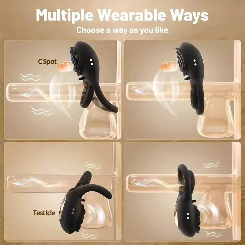 Penis Cock Ring Vibrator for Women Black Rose G Spot Nipple Clitoral Male Ejaculation Delay Nipple Clitoral Stimulator Sex Toys — image 3