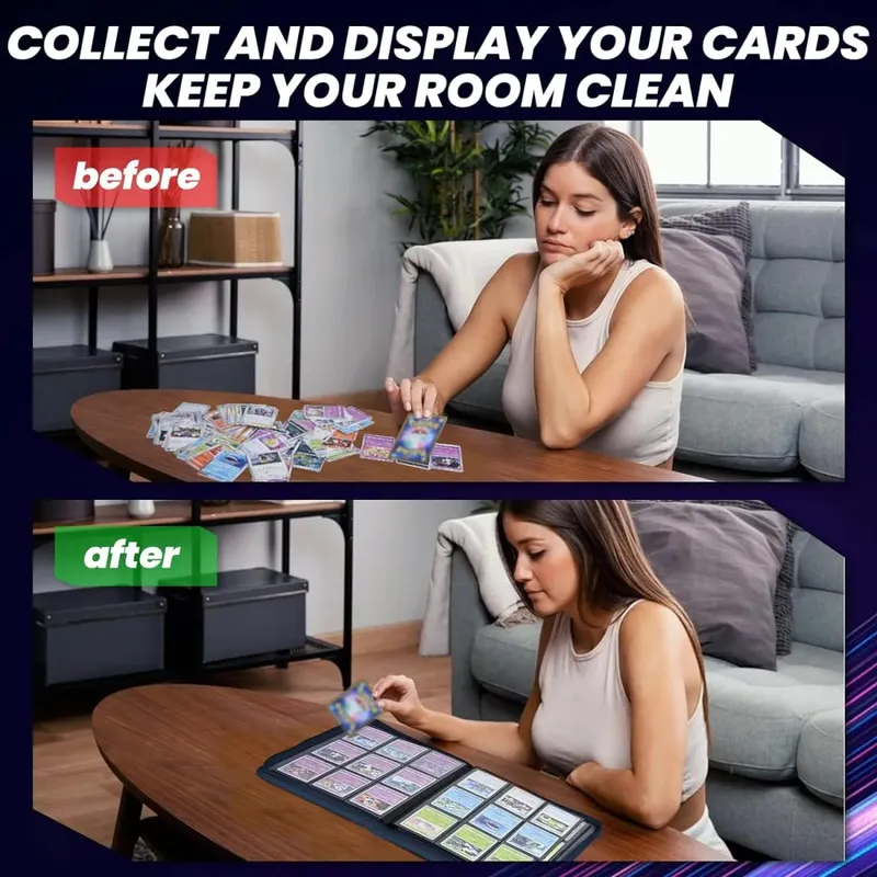 9 Pocket Trading Card Binder PU Cover Zipper Card Collection Album Sturdy 360 Side-Loading Card Folder Holder for Game Cards