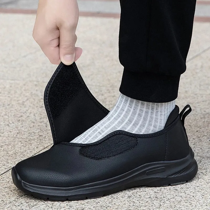 Men's Orthopedic Diabetic Leather Sneakers Adjustable Hook & Loop Wide Fit Open Shoes for Swollen Feet Comfortable Walking Shoes — image 2