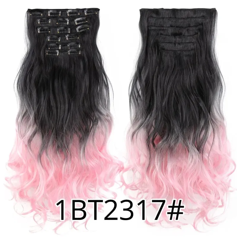 22 Inches Synthetic Long Straight Hairstyle 16 Clips 6Pcs/Set Hair Extensions Blonde Black Hairpieces Heat Resistant For Women
