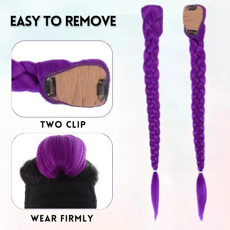 26Inch Synthetic BB clip Braids Hair Extensions Purple Hair For Box Braid For Women Halloween Christmas New Year Carnival Music — image 3