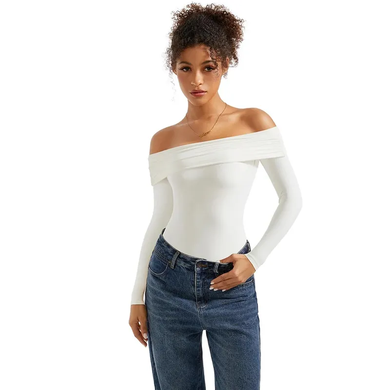 Basic Long Sleeve Bodysuit Blouse for Women Autumn Winter Slim Fit Off Shoulder Bodysuits Streetwear Y2K Bodycon Rompers Femme — image 5