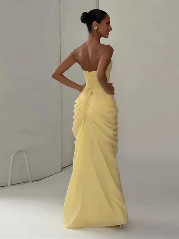 Sexy Solid Geplooide Strapless Jurk Lady Chic Off-shoulder Backless Hoge Taille Split Jurken Vrouwen 2026 Nieuwe Avond Party Gown — image 4