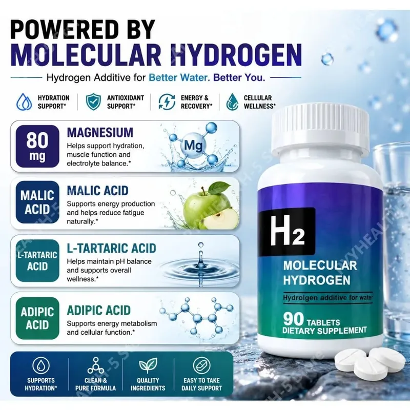 Hydrogen Water Tablets 90 Count Molecular Hydrogen H2 Water Additive with Magnesium for Daily Hydration Support