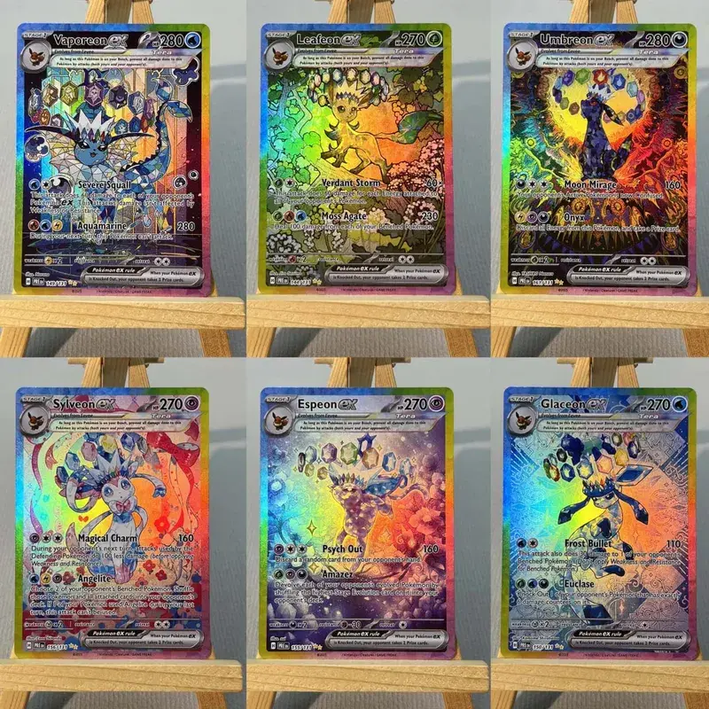 PRE PTCG5-001 Tcg proxy PKM Cards Vaporeon ex Espeon ex Rare Collection Battle Toys Gifts for Hobbies home play — image 1