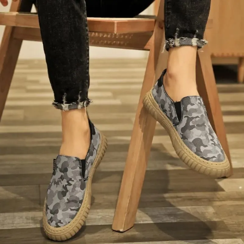 Summer Camouflage Canvas Men's Casual Shoes Men's Sneakers Slip-On Lazy Sporty Shoes for Man Breathable Round Toe Light Flats — image 1