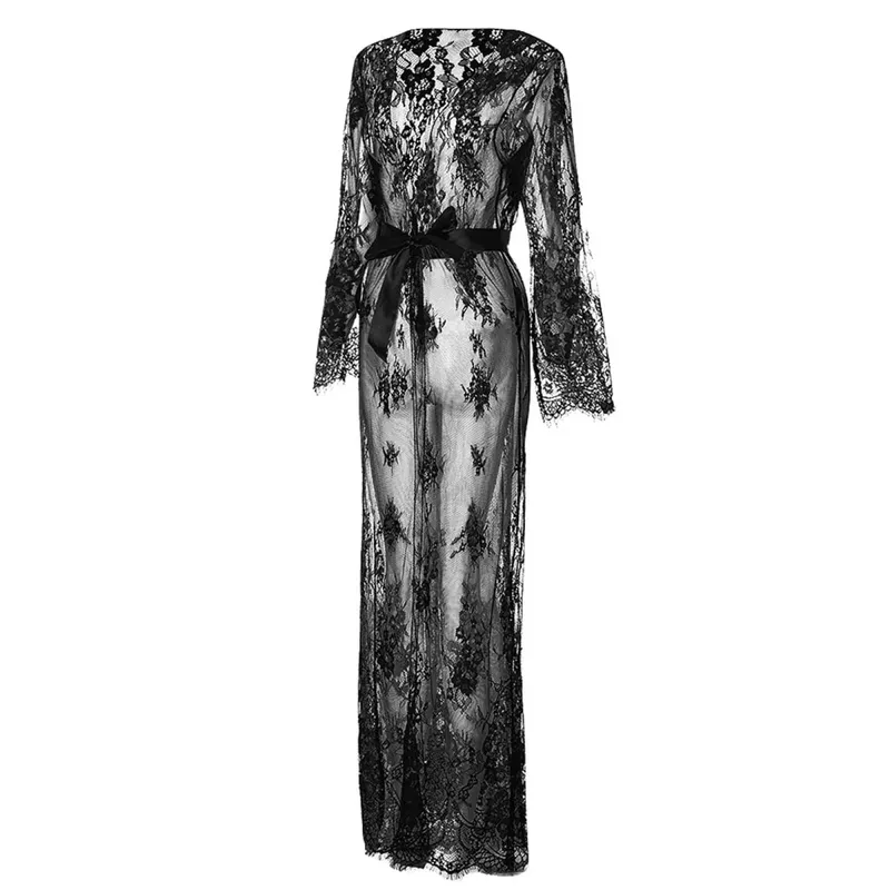 Women'S Sexy Seductive Simple Long Sleeved Lace Long Skirt Sexy Jumpsuit Sexy Lingerie For Fine Women 속옷도착증 — image 2