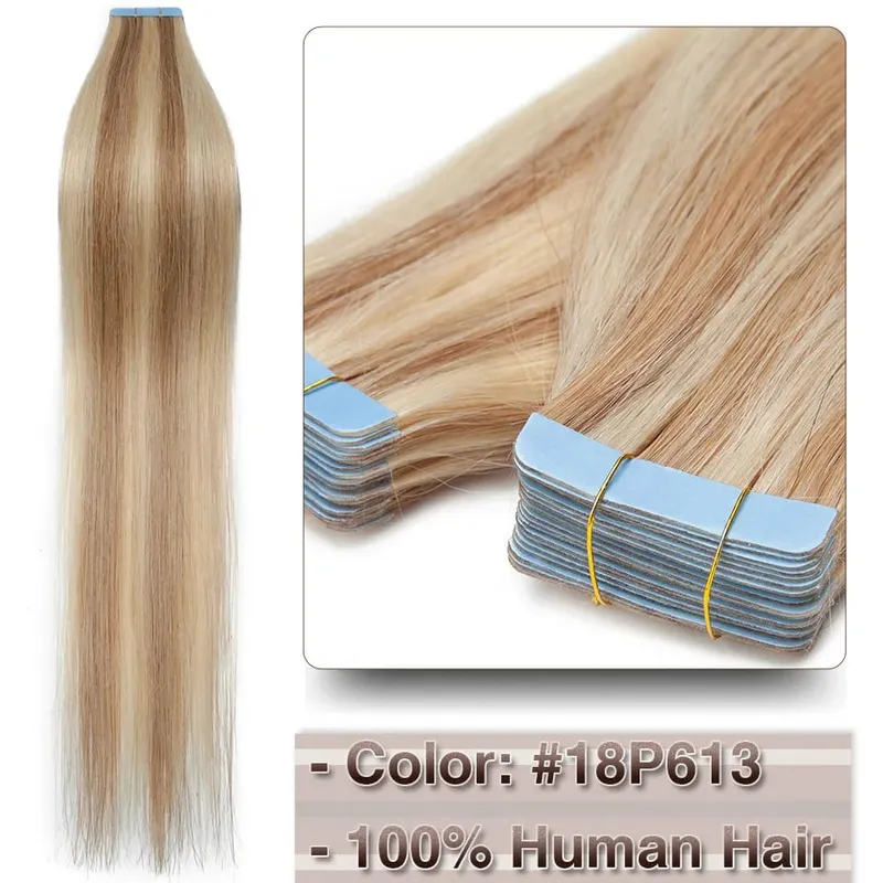 Double Stitched Tape in Human Hair Extensions Straight Invisible Seamless Skin Weft Tape In Hair Extensions For Women