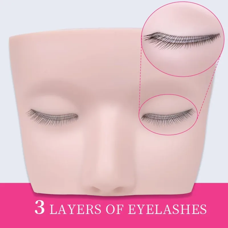 3 Layers Lashes Reusable Mannequin Eyes Eyelash Extension Eyes Model Doll Face Head Training Simulated Silicone Eye Makeup Tools