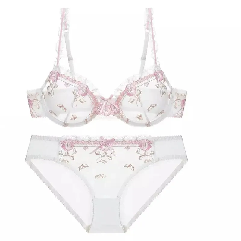New Women Thin Slim Lace Underwear Set Push Up Gathering Sheer Plus Size Breathable Comfort Daily Intimates Bra Petite Elegance — image 1