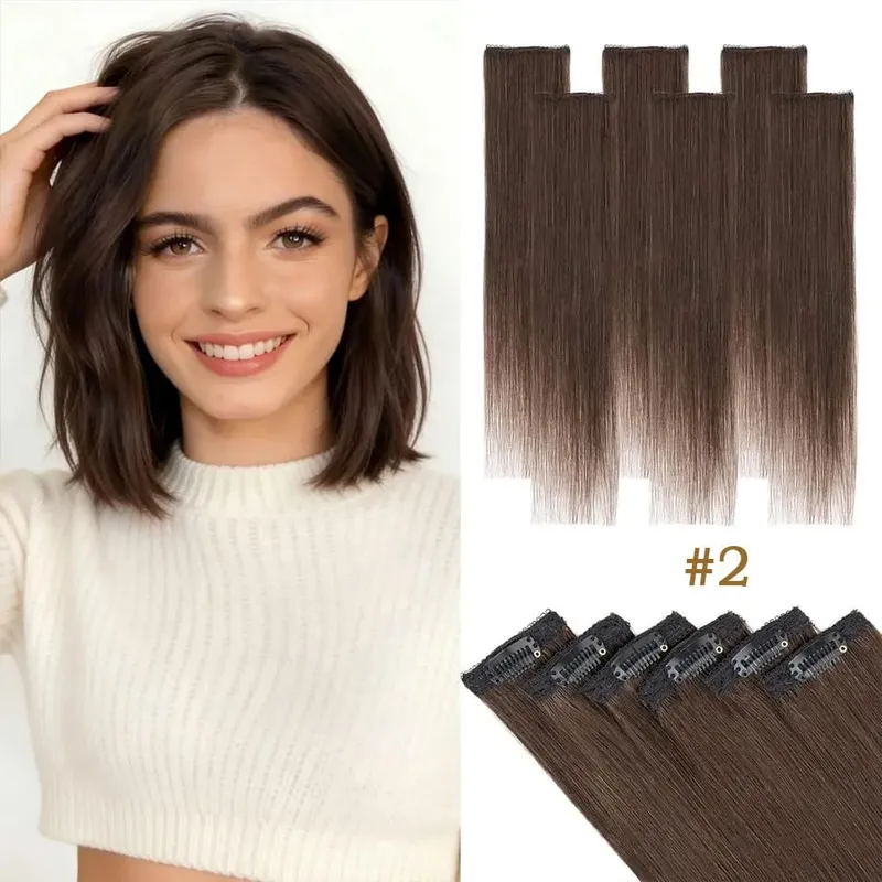 6 Pcs Clip In Human Hair Extensions Single Clip Ins Short Hair Extensions Seamless Straight Highlight Hairpieces for Women — image 11