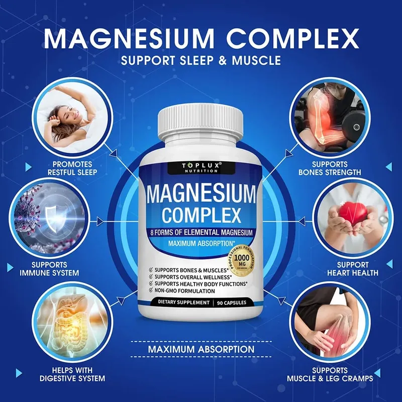 Magnesium Complex 1000MG Supplement - Magnesium Glycinate Citrate & Malate - Sleep Support Stress Relief Muscles & Relaxation