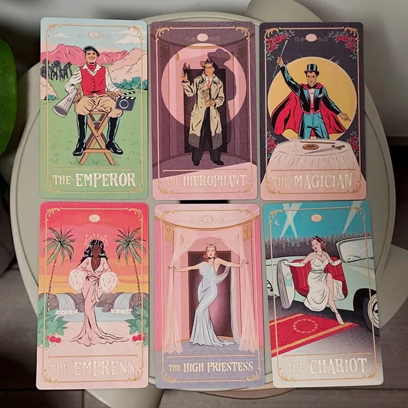 Tinseltown Tarot in Rigid Box Pink Vintage Hollywood Inspired Deck 78 Illustrated Cards 12*7cm — image 5