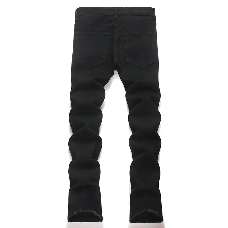 Men's Stars Patch Denim Jeans Streetwear Black Slim Bootcut Pants Punk Rivet Stretch Spandex Flared Trousers