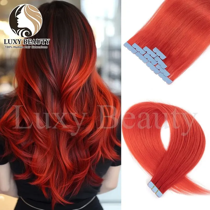 Colored Blue Mini Tape in Human Hair Extensions Invisible Seamless Tape in Hair 10pcs Pink Red Green Purple Blue Mini Tape Hair