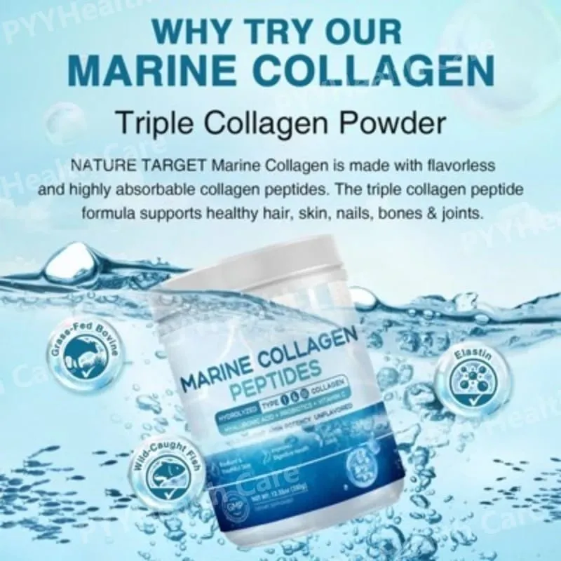 Marine Collagen Peptides Powder - Type I III Collagen with Probiotics Vitamin C & Hyaluronic- Unflavored - 12.35oz/35 Servings — image 3