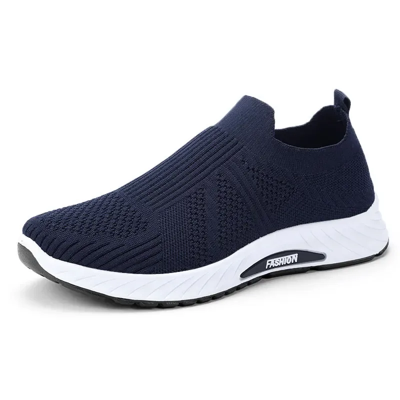 Men Breathable Knit Slip On Shoes Lightweight Cushioned Sole Round Toe Outdoor Elderly Walking Sneakers — image 5