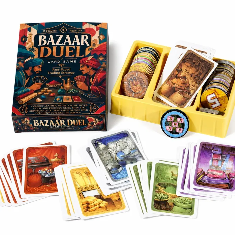 Bazaar Duel Card Game Fast Paced Market Trading Strategy Board Game Collect Leather Spices Cloth Silver Gold and Gems Exchange