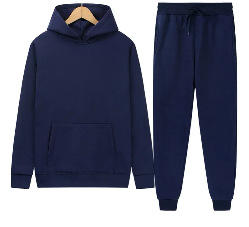 Men's Autumn/Winter New Solid Color Hoodie + Pants Two-Piece Set, Stylish Casual Sports Suit with Custom Printed Logo — image 7