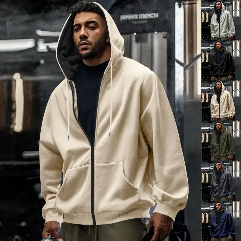 New 2026 Men's Autumn Casual Solid Long Sleeve Zipper Hooded Sweatshirt Coat Male Fashion Outdoors Sportswear Hoodies Jackets — image 45
