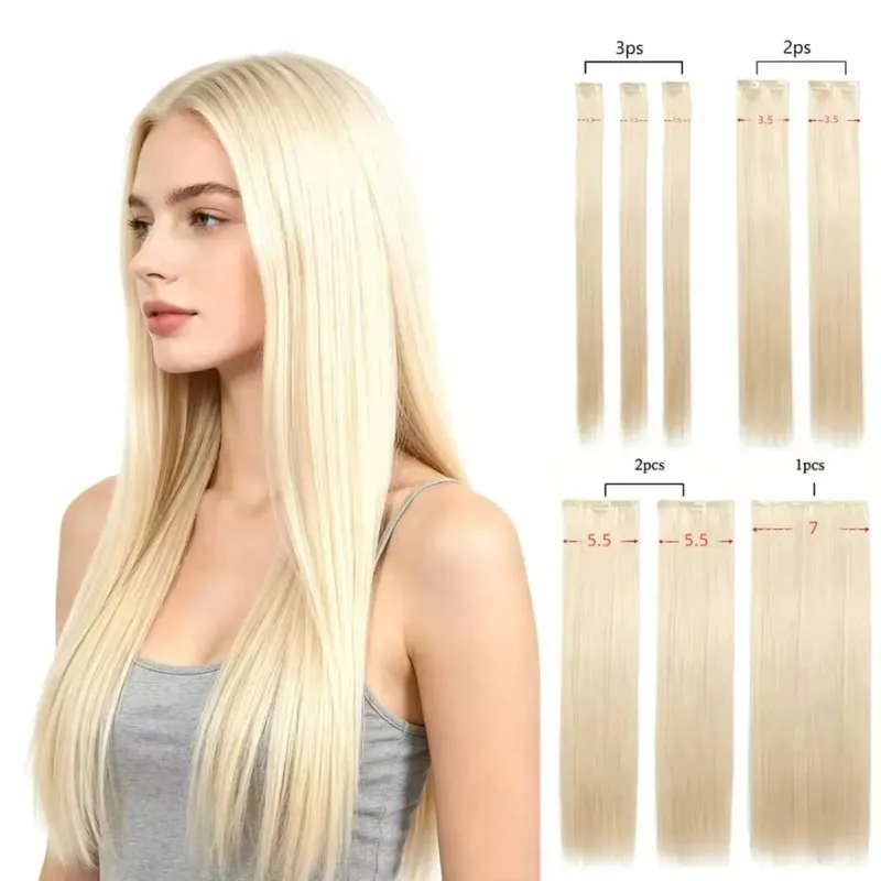 22Inch Long Straight Wavy Hair Extension 8Pcs/Set 17 Clips High Tempreture Synthetic Hairpiece Clip In Hair Extensions Cosplay — image 2