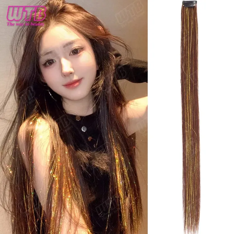 Synthetic Gold Laser Highlighted Hair Extension Wig BB Clip Style Straight Hair Extension Wig Suitable for Women's Daily Wear — image 8